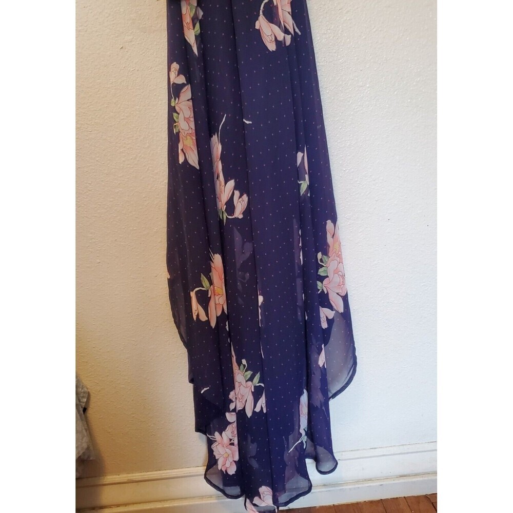 Lulus Maxi Dress Loiselle Navy Blue Floral Print Polka Dot Wrap Dress Size M NWT - Picture 13 of 16